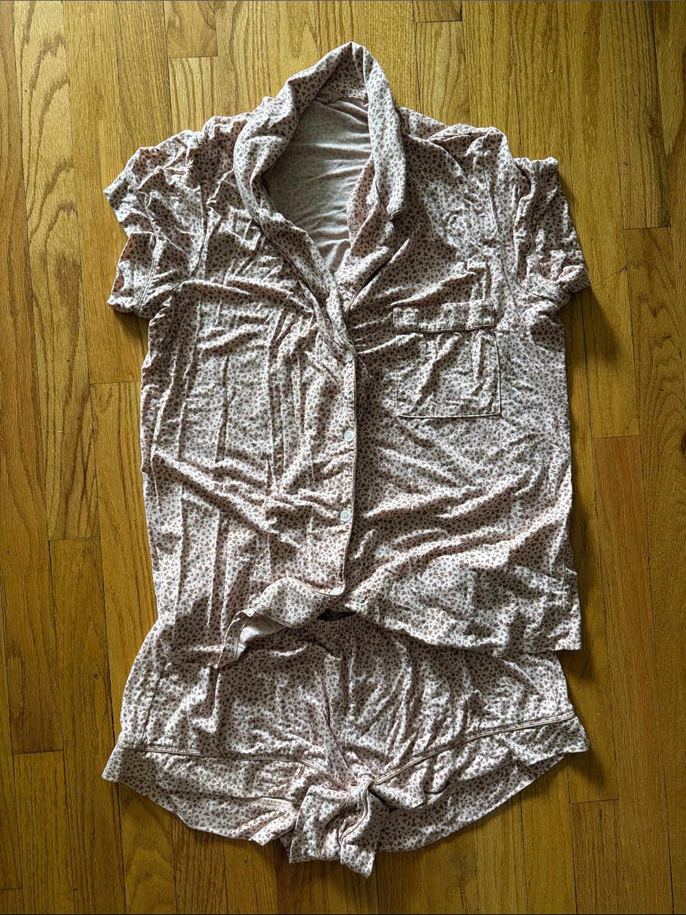 Eberjey L Blush Pink Floral Short Sleeve Button-Down Top and shorts pajama set
